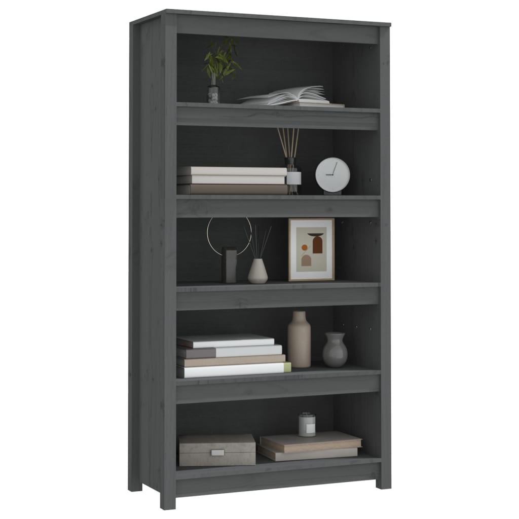 Book Cabinet Grey 80x35x154 cm Solid Wood Pine